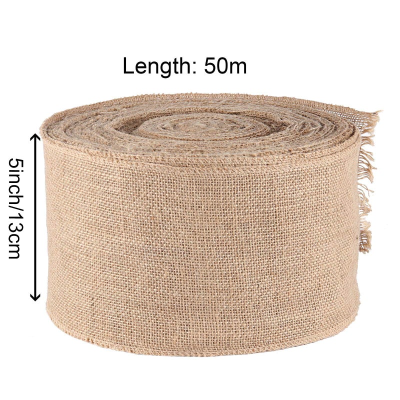 KINJOEK 5 Inch Wide 54 Yards Burlap Ribbon, Natural Jute Fabric Ribbon Crafts Ribbon for Christmas Wedding Gifts Burlap Fabric DIY for Decoration - Image 2